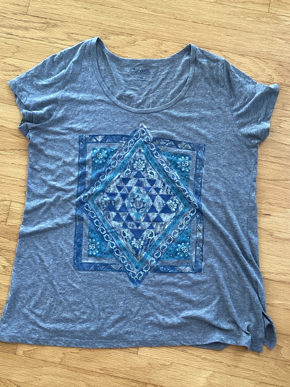 Lucky Brand Scoop Neck Tee with Geometric Front Panel